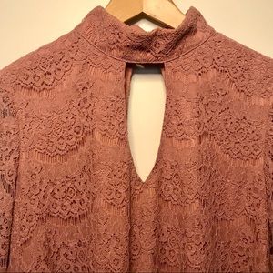 DO+BE Mock Neck Keyhole Trapeze Swing Dress